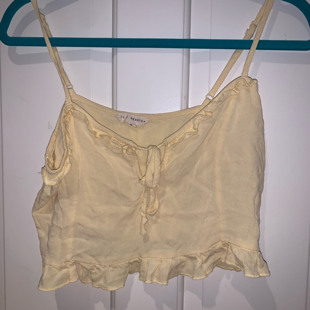 LA Hearts pastel yellow cropped top
